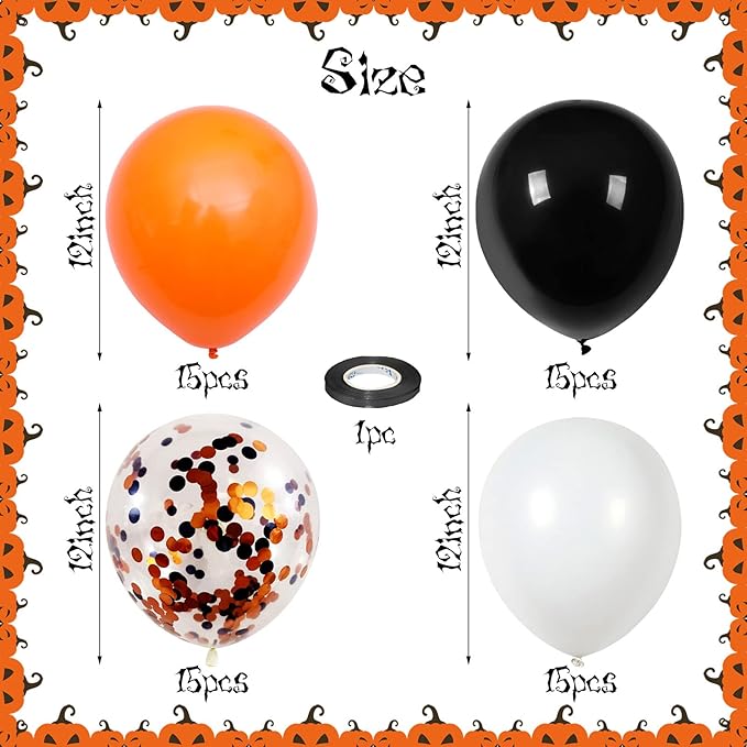Orange Black White Balloons, 60 Packs 12 Inch Halloween Party Balloons, Black and Orange Helium Balloon with Confetti Balloons for Happy Halloween Wedding Birthday Baby Shower Party Decorations