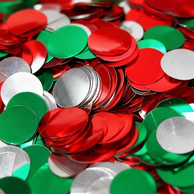 Red White Green Round Metallic Foil Confetti 8000 Pcs Multicolor Christmas Shiny Round Table Confetti for Wedding ，Graduation ，Party Decorations,60g of pack