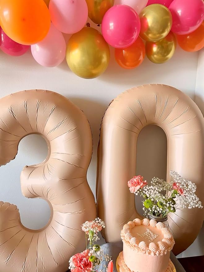 Large 40 Inch Light Brown 3 Number Balloon, 3 13 23 30 33 36 38 Light Brown Birthday Party Decorations, Numbers Three Foil Balloons for Anniversary Party Graduations Celebration Supplies