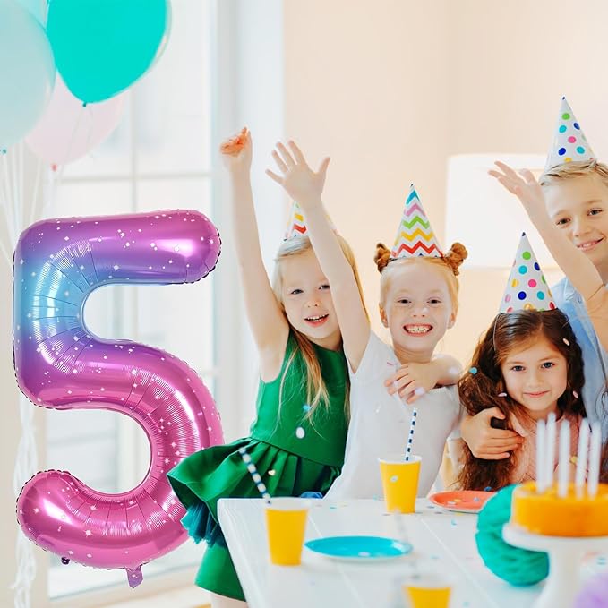 40 Inch Rainbow Foil Balloon Number 8, Giant Self Inflating Gradient Blue Pink Number Balloons 0-9 for Women, Starry Print 8 Helium Balloons Set for Girls 8th Birthday Party Decorations Supplies