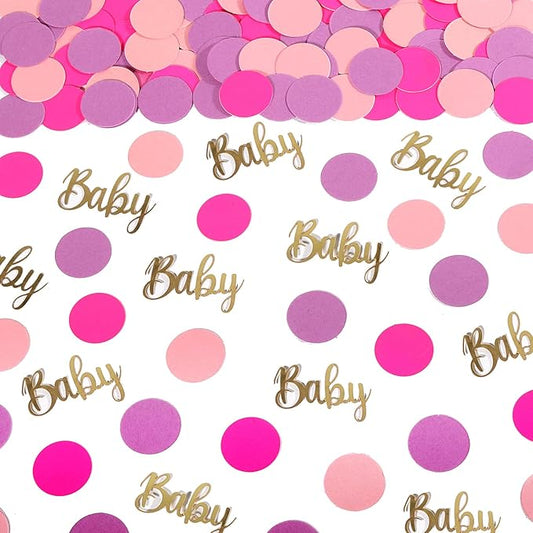300 PCS Gender Reveal Confetti-Baby Shower Table Decorations, Baby Confetti for Gender Reveal Party Table Decor, Baby Shower Decorations Girl (Pink, Gold)
