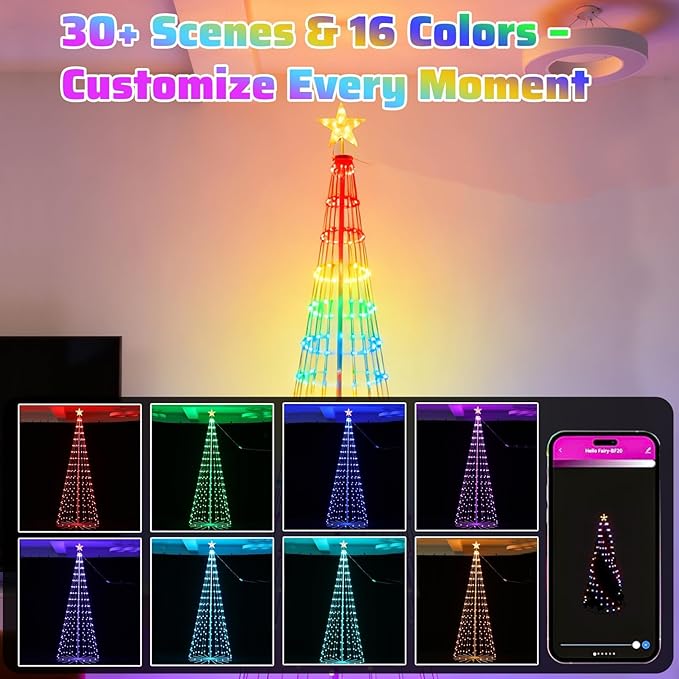 Outdoor LED Christmas Tree 12ft, 832 LED RGB Smart Christmas Tree with Music Sync, APP & Remote Control, DIY Multi-Color Light Show, Waterproof IP44 for Yard Lawn Patio Holiday Decorations
