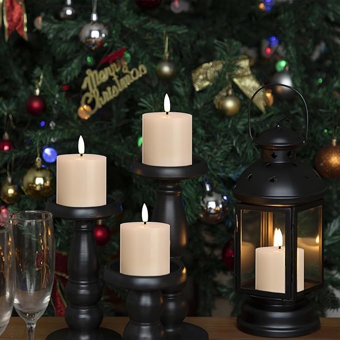 White Flameless Candles Set of 3 (3"x3") Battery Operated LED Pillar Candles with Remote and Timer, Real Wax Flickering Candles for Fireplace Bedroom Living Room Home Decor and Indoor Use