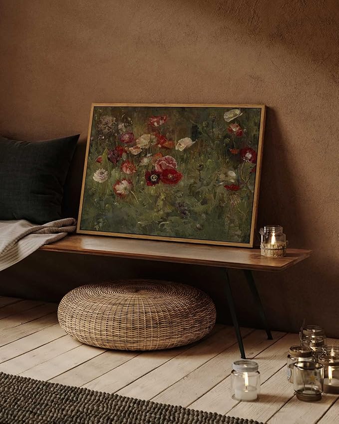 InSimSea Framed Canvas Wall Art Vintage Decor, Home Decor Classical Floral Scenic Oil Painting Canvas Prints, Rustic Wall Decorations for Bedroom Bathroom Office Decor, 16"x24"