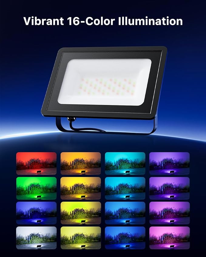 4 Pack 50W Christmas Led Flood Lights 500W Equi Color Changing with Remote Waterproof 16 Multicolor Lamp Indoor or Outdoor Up Lighting for Santa Claus, Reindeer, Xmas Tree, Gift Box, Gingerbread Man