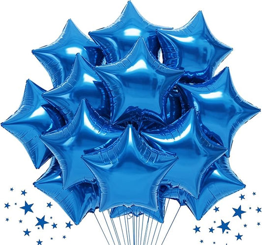 TONIFUL 30Pcs 18 Inch Large Blue Star Shape Foil Balloons Big Blue Stars Helium Mylar Ballons for Birthday Wedding Baby Shower Anniversary Engagement Party Decorations Supplies