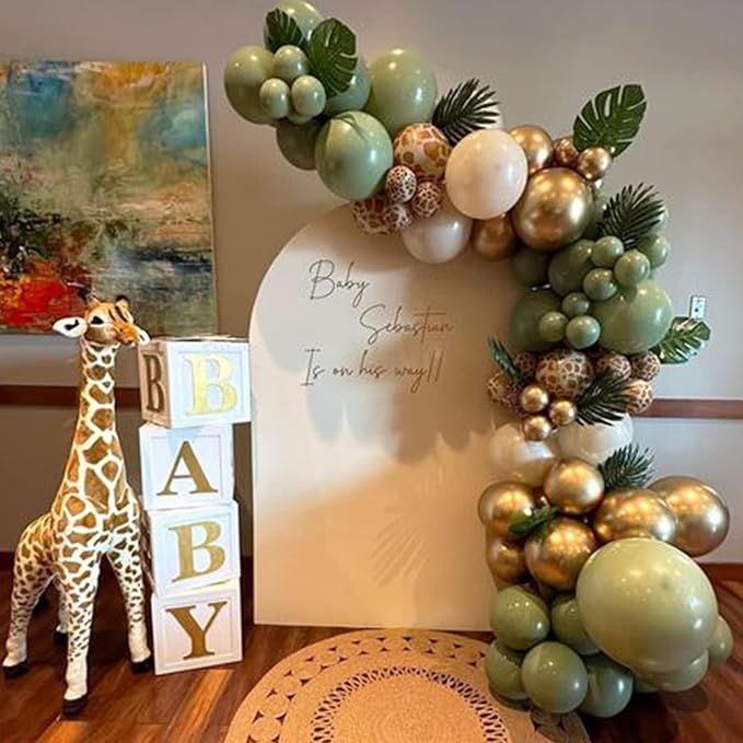 Sage Green and Brown Balloons, 12 Inch Olive Green Brown and Gold Jungle Safari Balloons for Baby Shower Camo Army Woodland Forest Hunting Wild One Birthday Party Decorations