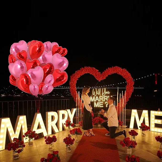 TONIFUL Red and Pink Heart Balloons and Sweet Love Balloon Kit Valentine’s Day Foil Mylar Balloons Decoration for Valentine's Day Wedding Bridal Shower Anniversary Engagement Party Supplies