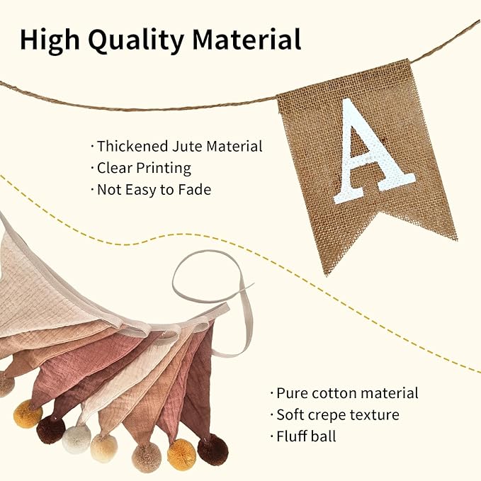 Burlap Happy Birthday Banner with Pennant Banner Flags for Birthdays Decorations, Brown Burlap Happy Birthday Signs Bunting for Men Women Boys Girls kids Neutral Celebration Party Backdrops