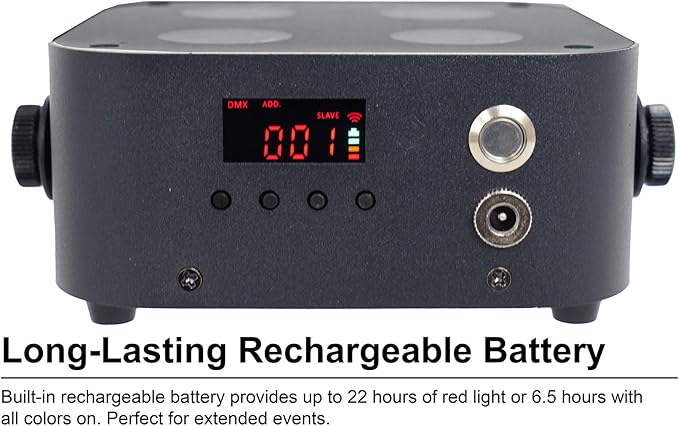 Rockville MINI RF4 V2 Black LED Wash Up Light, RGBWA+UV, Compact, App, Remote Control, LCD, Wireless DMX, Rechargeable, Perfect for DJ/Party Lighting