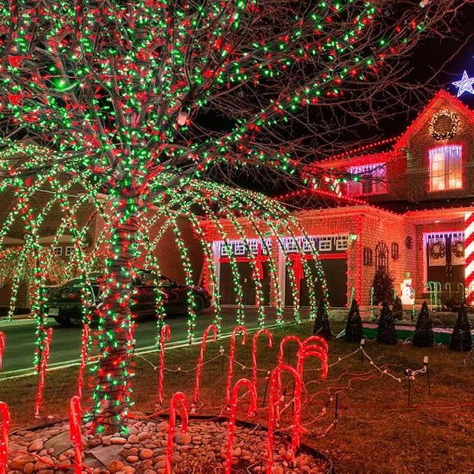 2 Pack 200 LED Solar Christmas Lights Outdoor Waterproof, Solar String Lights for Outside, Solar Outdoor String Light with 8 Lighting Modes for Xmas Tree Wedding Party Yard Decorations (Red and Green)