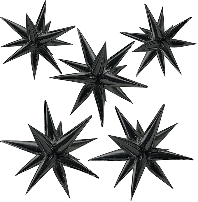 Star Balloons 60Pcs Black Balloon 12 Spike Foil Balloons Explosion Mylar Cone Balloon Magic Party Decorations Backdrops for Halloween Graduation Birthday Wedding Anniversary Retirement