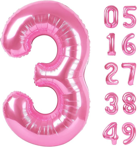 Large Pink 3 Number Balloon 40 Inch, 3 13 23 30 33 36 38 Pink Birthday Party Decorations, Number Three Foil Balloons for Anniversary Party Graduations Celebration Supplies