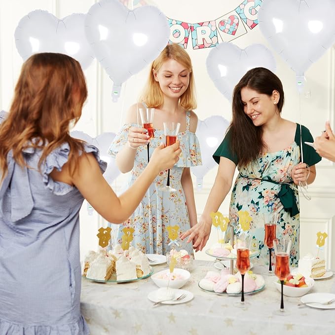 White Heart Foil Balloons, 18 Inch, 12Pcs Large Helium Balloons for Wedding, Birthday, Baby Shower, Bridal, Valentine, Graduation Party Decorations