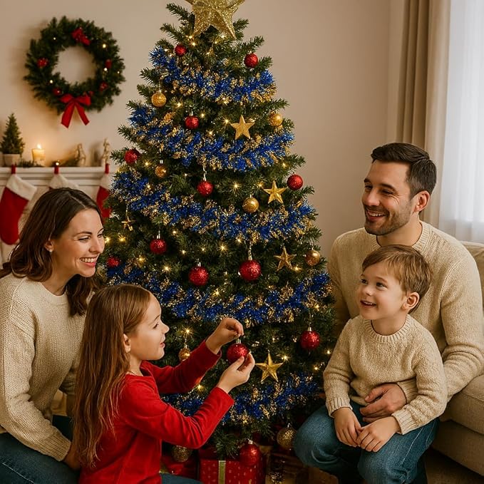 Anderson's Metallic Blue & Gold Tinsel Twist Garland, 25ft Holiday Decoration, Christmas Tree Trim, Parade Float Decor, Party Supplies, Halloween, Graduation, Indoor Outdoor Event Garland