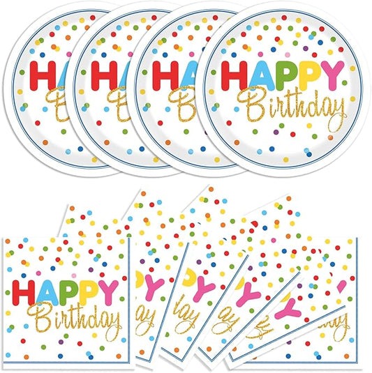 40Pcs Birthday Party Supplies Paper Plates and Napkins, Colorful Polka Dot Themed Dinner Plates Napkins Disposable Tableware Set for Birthday Party Decorations Serve 20