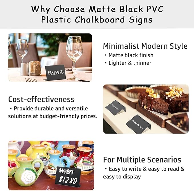 PigPotParty 18 Pcs 4"x3" Mini Food Labels for Party Buffet - Mini Chalkboard Signs for Food Display - Food Labels - Table Name Tags - Wedding Place Cards - Include 2 Wet Erase Markers