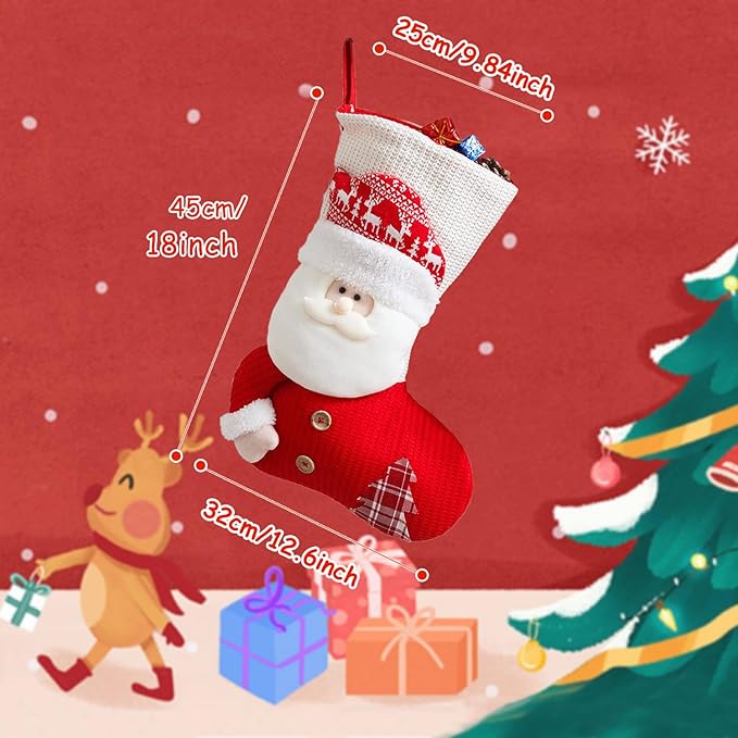 2 Pack Christmas Stockings, Large Stockings, Personalized Knitted 3D Pattern Santa Snowman Socks, Eve Candy Stocking Bag for for Holiday Xmas Party Decoration (Style 2, Santa Snowman)