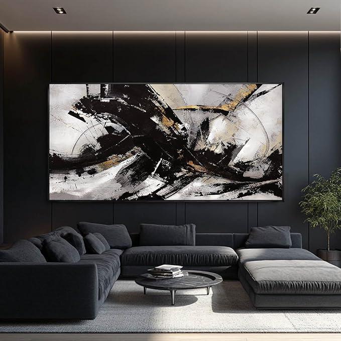 Abstract Wall Art for Living Room Large Canvas Wall Art Decor Graffiti Poster Pictures for Wall Black Wall Decor Framed Wall Decorations 29”x58”
