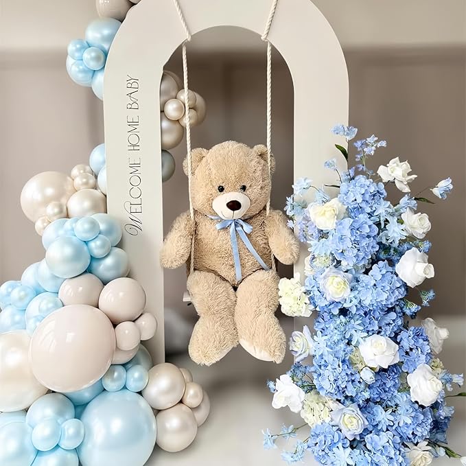 Dusty Blue White Balloons, Double Stuffed Pearl Light Baby Metallic Slate Blue Pearl Sand White Balloon, 50 Pcs Winter Wonderland Balloons for Baby Shower Birthday Bridal Shower Wedding Decorations