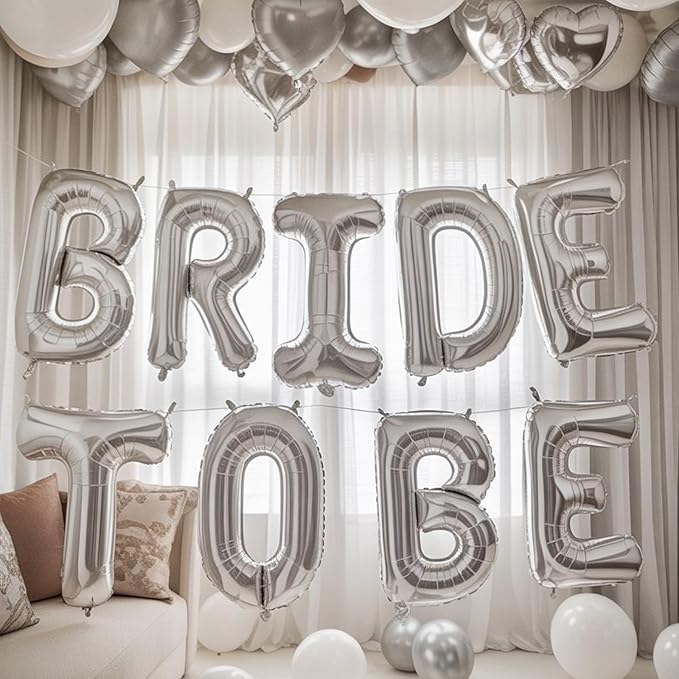 Large Silver BRIDE TO BE Balloons for Bridal Shower Bachelorette Party Decorations, 40 Inch BRIDE TO BE Mylar Balloon Letter, Silver Foil Balloon Banner for Women Engagement Hen Party Decor Supplies