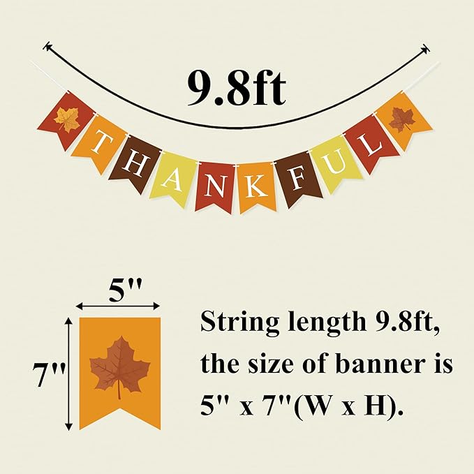 Thankful Banner Thanksgiving Day Decorations for Mantle Fireplace Fall Banner Garland Autumn Harvest Home Decor Fall Photo Props Wall Hanging Bunting Assembled Thanksgiving Party Supplies
