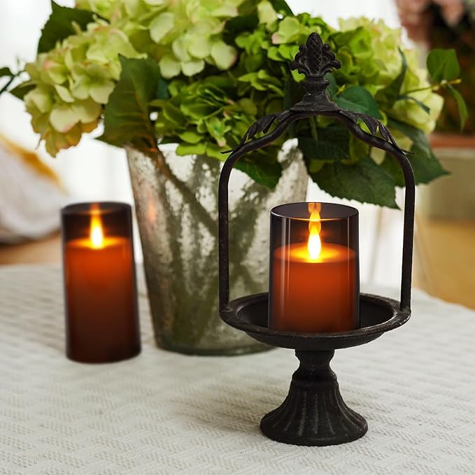 Homemory Realistic Flickering Flameless Candles Battery Operated, LED Fake Electric Candles with Remote Control and Timer for Home, Christmas Decoration, Grey, Set of 3