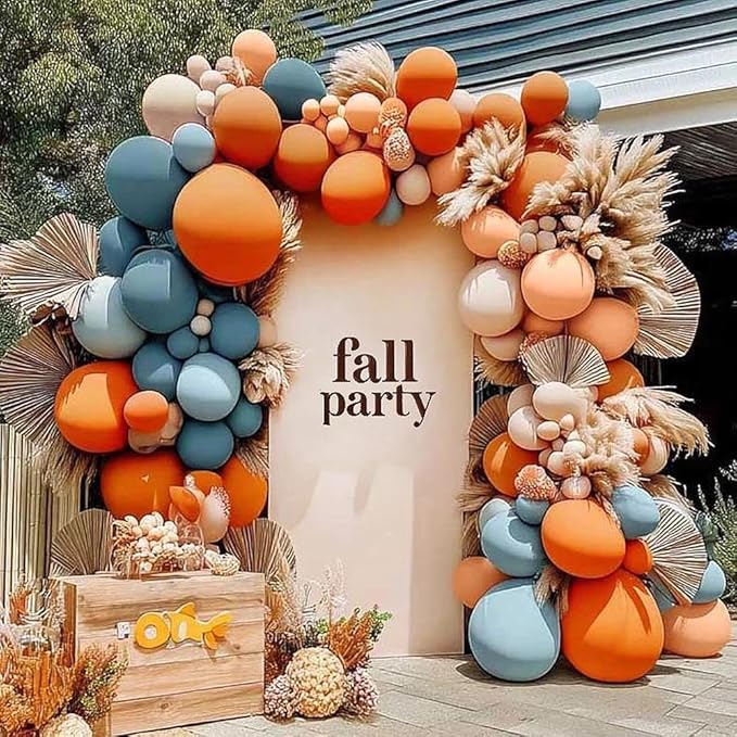 Orange Blue Balloon Arch Kit Double Stuffed Dusty Pastel Blue Burnt Orange Peach Beige Boho Thanksgiving Balloon Garland for Neutral Fall Baby Shower Birthday Bridal Wedding Party Decoration