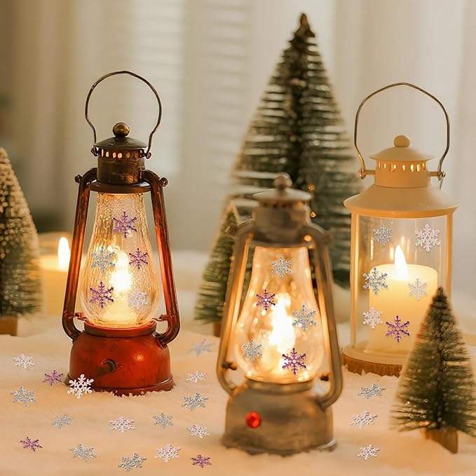 Christmas Snowflake Confetti Decorations,1200Pcs Pink White Silver Confetti Snow Party Pack for Christmas Winter Wonderland Table Centerpieces Wedding Birthday Baby Shower DIY Projects Decorations