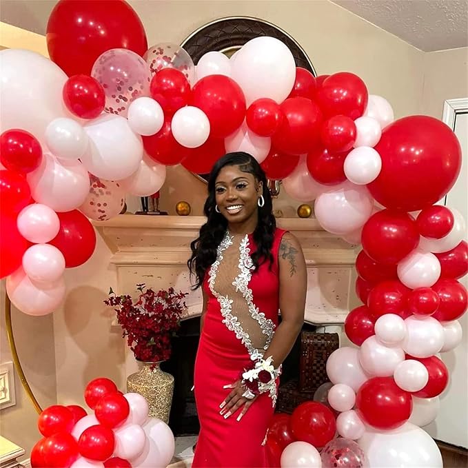 12 Inch Red White Confetti Latex Balloons Set, 35 Pack - Helium Party for Girls Women Birthday Wedding Christmas Valentine's Day Decoration