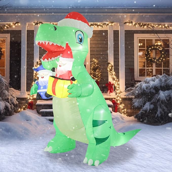 Taman 8 FT Christmas Inflatable Decorations, Large Dinosaur with Santa Claus Propeller Built-in Bright LED Light Blow Up for Yard, Garden,Lawn Outdoor Holiday Yard Decorations