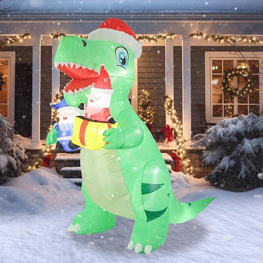 Taman 8 FT Christmas Inflatable Decorations, Large Dinosaur with Santa Claus Propeller Built-in Bright LED Light Blow Up for Yard, Garden,Lawn Outdoor Holiday Yard Decorations