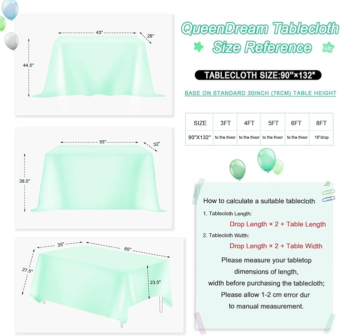 QueenDream Lake Green Sequin Decorative Party Tablecloth: Large Shimmer Dessert Table Overlay 90x132 Inch Dinner Table Drapes Cocktail Easter Decor