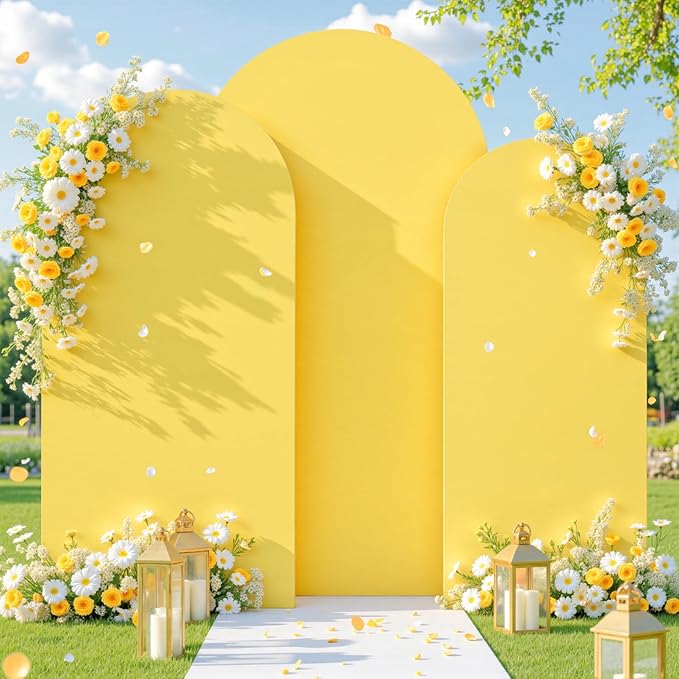 (7.2FT, 6.6FT, 6FT) Wedding Arch Cover Set of 3 Yellow Spandex Fitted Arch Cover for Round Top Chiara Backdrop Stand Covers for Birthday Party Banquet Photo Background Decoration