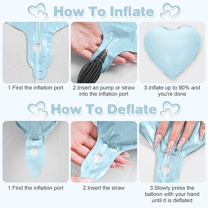 Blue White Heart Balloons,12Pcs Light Gold Baby Blue Heart Shaped Foil Balloons,18Inch Cream White Helium Balloon for Baby Shower Birthday Anniversary Wedding Party Decorations