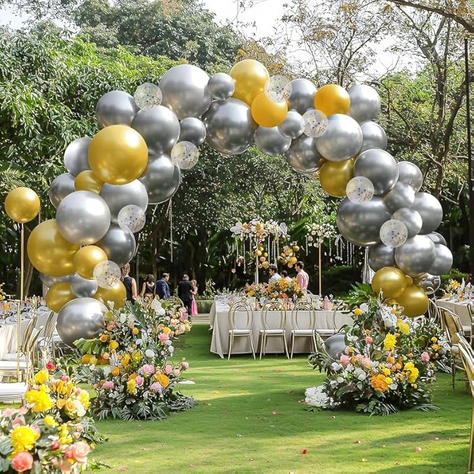 Metallic Silver Balloons 50 pcs 12 Inch Chrome Silver Latex Balloons for Wedding Bridal Engagement Baby Shower Gender Reveal Easter Anniversary Birthday Christmas Party Decorations