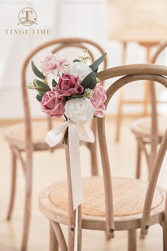 TINGE TIME Artificial Flowers, 25pcs Real Looking Gradient Purple Pink Rose Fake Roses w/Stem for DIY Wedding Bouquets Centerpieces Arrangements Party Baby Shower Home Decorations