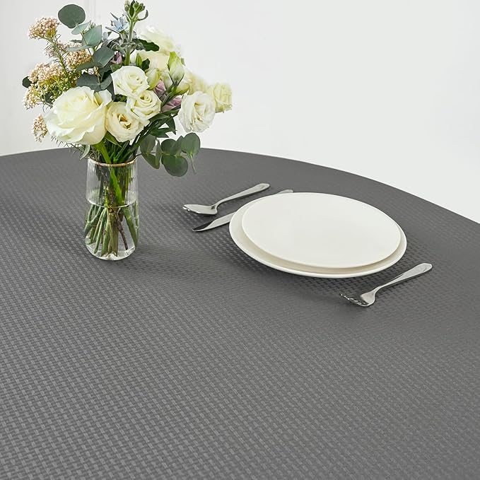 maxmill Round Weaved Texture Design Tablecloth Spill-Proof Wrinkle Free Soft Washable Table Cloth for Round Table Cover, for Dining Room Buffet Banquet Parties Holiday Dinner, 70 Inch Charcoal Gray