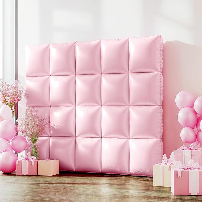 NISOCY 25PCS Pink Square Foil Balloons Wall Backdrop Double Sided Pastel Pink Balloons Arch Kit for Birthday Baby Bridal Shower Gender Reveal Easter Wedding Anniversary Party Decorations