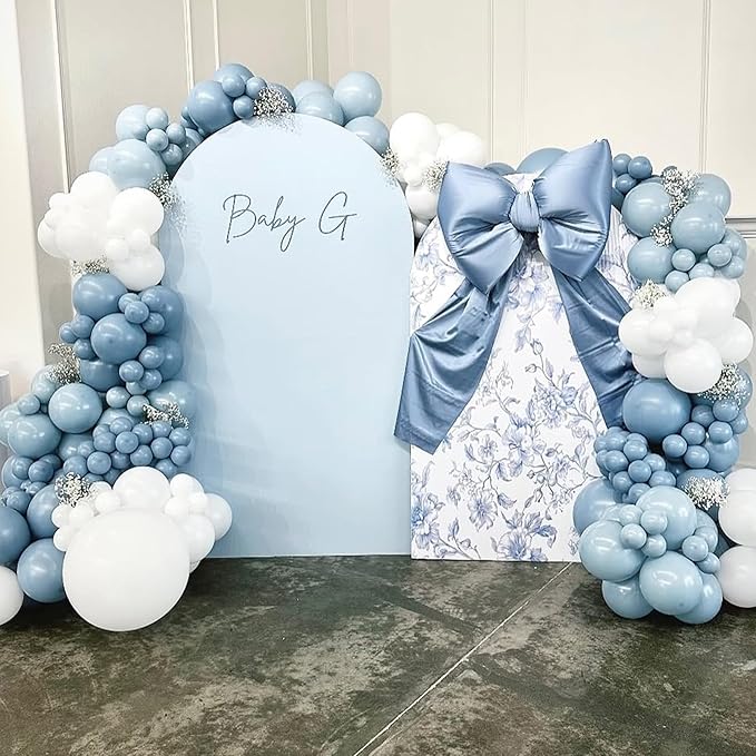 Dusty Blue Balloons, 60 Pcs 12 Inch Fog Slate Baby Blue Balloons with Matte White Latex Balloon for Baby Shower Birthday Bridal Shower Wedding Engagement Bachelorette Party Decorations Supplies