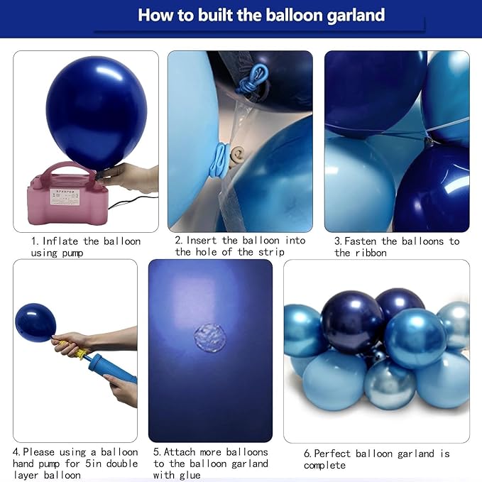 Royal Blue Balloon Garland Double Stuffed Dark Navy Blue Metallic Balloon Arch Kit for Christmas New Year Birthday Baby Shower Bridal Shower Wedding Graduation Party Decorations