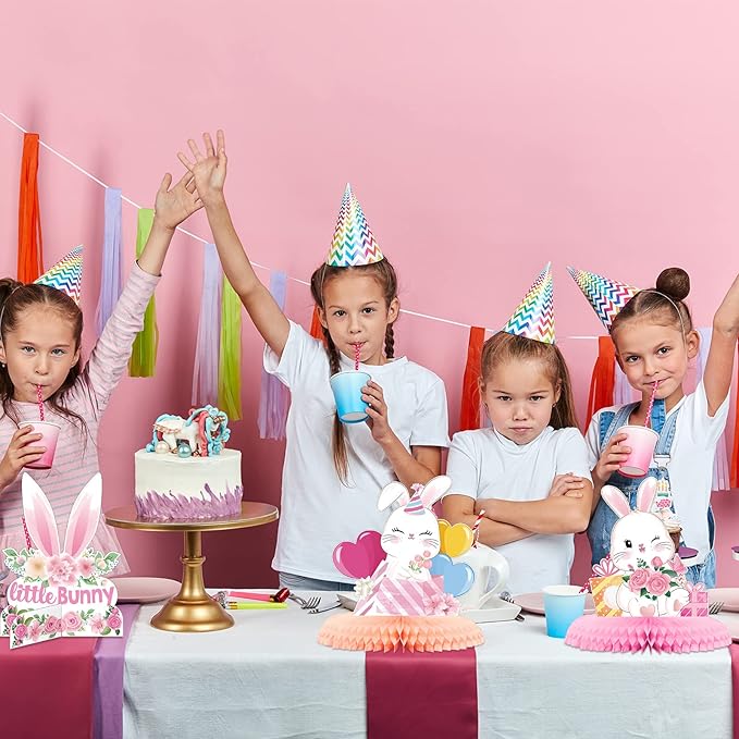 Epakh 10 Pcs Easter Bunny Party Centerpiece Cute Rabbit Table Decorations 3D Bunny Honeycomb Centerpiece for Girl Birthday Party Table Decorations Baby Shower Supplies