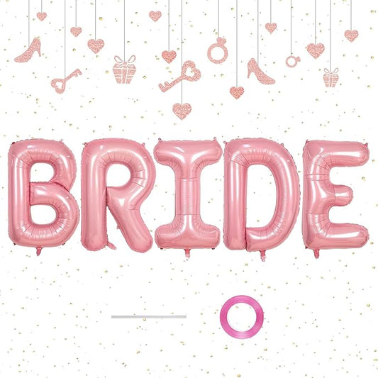 40 Inch Pink BRIDE Balloon for Bachelorette Party Decorations, Large Light Pink Foil BRIDE Letter Balloons Sign for Bridal Shower Wedding Engagement Bride To Be Party Favors Decor