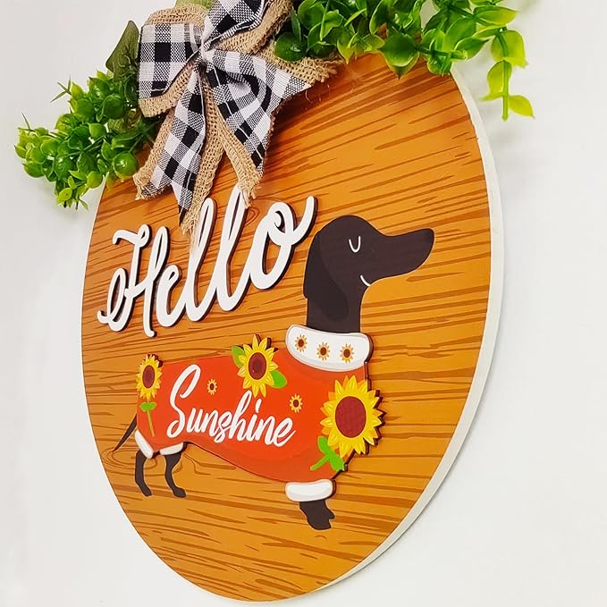 18 Pcs Interchangeable Seasonal Welcome Signs Front Door Decoration, Rustic Dachshund Seasonal Home Sign, Great Dog Gifts, Suitable for All Holidays Including Valentine's Day, Easter (Brown)