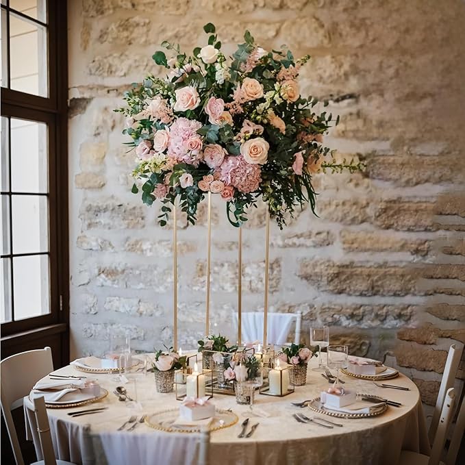 31.5Inch Gold Flower Stand Centerpieces for Wedding,Metal Column Geometric Flower Stand Tall Floor Vase for Table Decorations Event Home Party( 5pcs)