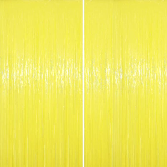 2 Pack Pastel Yellow Tinsel Foil Fringe Curtains, Yellow Party Decorations, Metallic Tinsel Party Streamers Backdrop for Birthday Baby Shower Graduation Gender Reveal Party Decorations