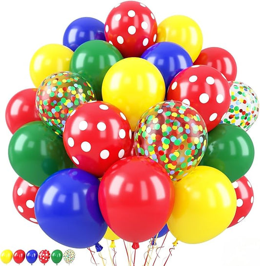 Red Yellow Blue Green Balloon, 50 Pcs 12 Inches Colourful Confetti Latex Balloons, Red Polka Dot Rainbow Balloon for Kids Baby Shower Carnival Circus Birthday Party Decorations