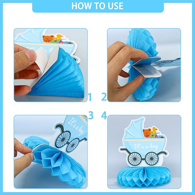 Gyufise 9Pcs Baby Shower Decorations Honeycomb Table Centerpieces Pacifier Welcome Baby Boy Table Toppers It's a Boy Honeycomb Centerpiece Decro for Gender Reveal Baby Shower Boys Birthday Party Blue