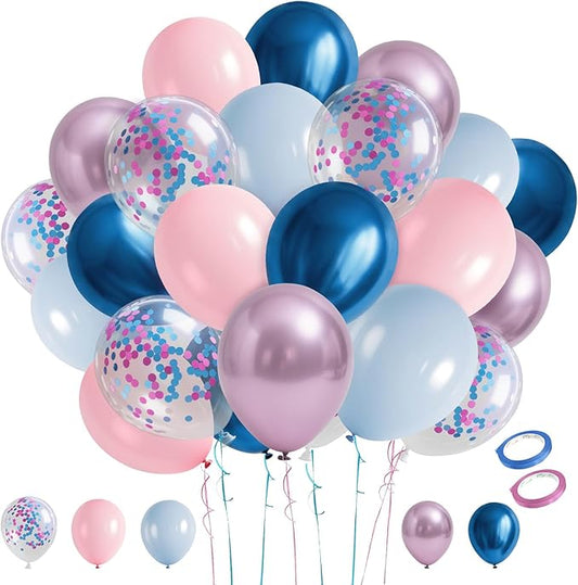 Gender Reveal 60 Pcs Balloon Decorations Arch Kit,12 Inch Pink and Blue Latex Balloons and Pink and Blue Confetti Balloons for Birthday Party Decorations Bridal Wedding Graduation Decoration