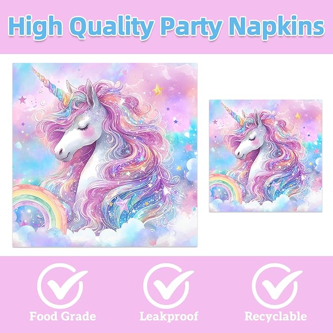 40Pcs Unicorn Birthday Party Decorations Unicorn Plates and Napkins Baby Shower Party Supplies Set for 20 Guests